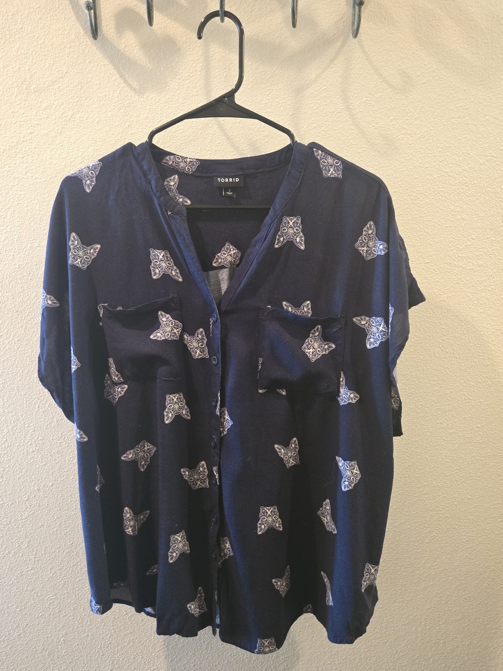 torrid Navy Button-Front Shirt with Off White Bulldog print - Picture 6 of 6